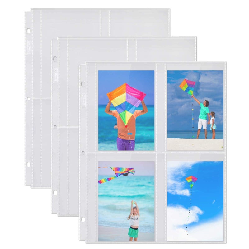 Dunwell Photo Album Page Refill - (3.5x5  100 Pack)  for 800 Pictures  3-Ring Binder Photo Pockets  Each 4-Pocket Photo Page Holds 8 Pictures  3.5 x 5 Photo Protectors or 3.25x5.25 Seed Binder - Image 1